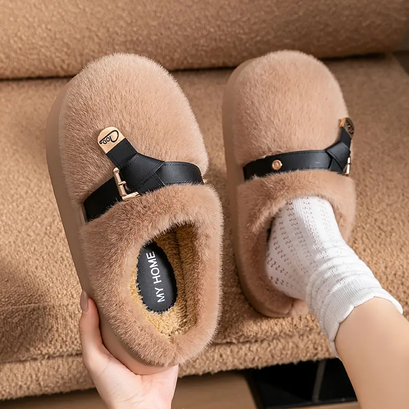 Internet Celebrity Furry Slippers for Women, Winter Fashionable Outer Wear Cotton Slippers, Thick-Soled Non-Slip Warm Home Plush Cotton Slippers - Image 14