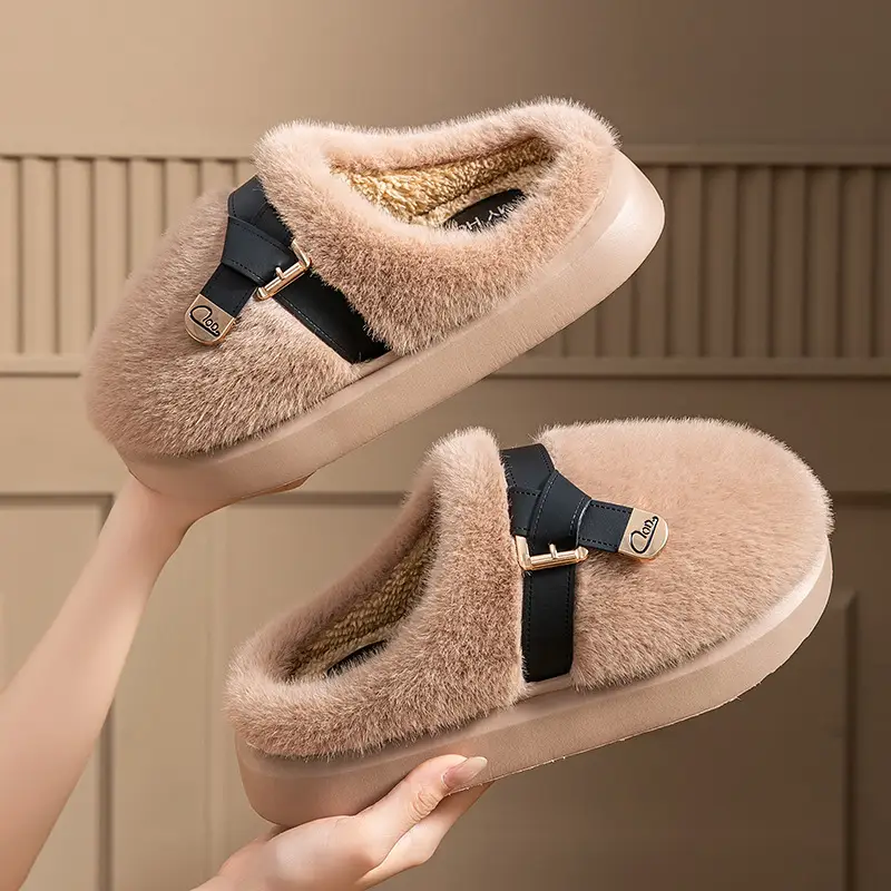 Internet Celebrity Furry Slippers for Women, Winter Fashionable Outer Wear Cotton Slippers, Thick-Soled Non-Slip Warm Home Plush Cotton Slippers - Image 15