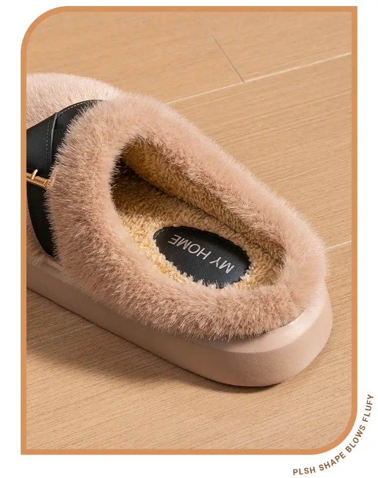 Internet Celebrity Furry Slippers for Women, Winter Fashionable Outer Wear Cotton Slippers, Thick-Soled Non-Slip Warm Home Plush Cotton Slippers — feature 12