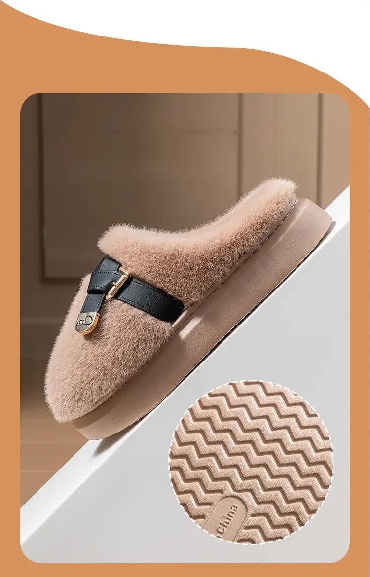 Internet Celebrity Furry Slippers for Women, Winter Fashionable Outer Wear Cotton Slippers, Thick-Soled Non-Slip Warm Home Plush Cotton Slippers — feature 14