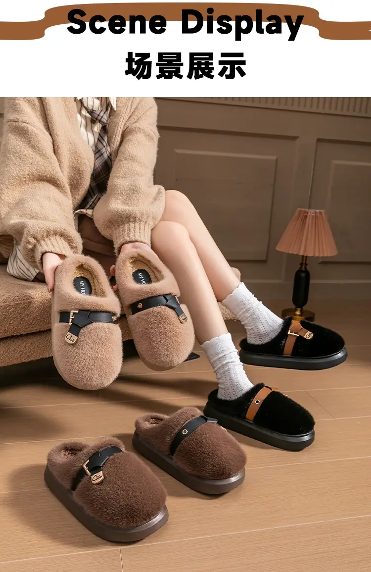 Internet Celebrity Furry Slippers for Women, Winter Fashionable Outer Wear Cotton Slippers, Thick-Soled Non-Slip Warm Home Plush Cotton Slippers — feature 16