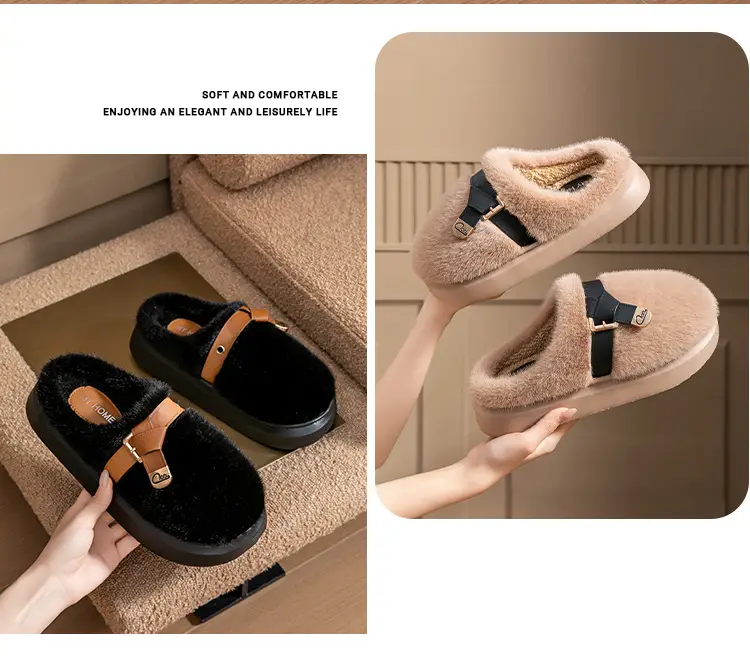 Internet Celebrity Furry Slippers for Women, Winter Fashionable Outer Wear Cotton Slippers, Thick-Soled Non-Slip Warm Home Plush Cotton Slippers — feature 19