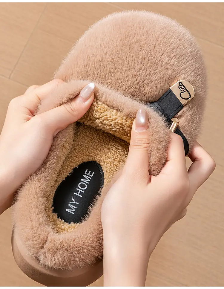 Internet Celebrity Furry Slippers for Women, Winter Fashionable Outer Wear Cotton Slippers, Thick-Soled Non-Slip Warm Home Plush Cotton Slippers — feature 8