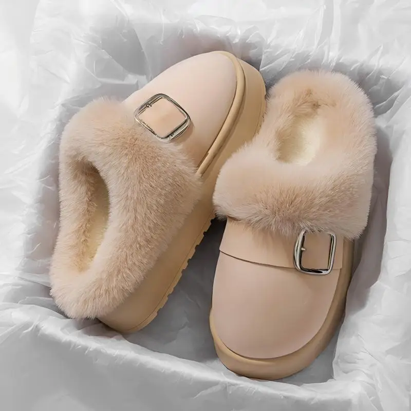 Internet Celebrity Furry Slippers for Women, Winter Fashionable Outer Wear Cotton Slippers, Thick-Soled Non-Slip Warm Home Plush Cotton Slippers - Image 4