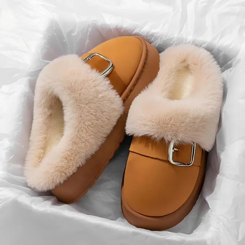 Internet Celebrity Furry Slippers for Women, Winter Fashionable Outer Wear Cotton Slippers, Thick-Soled Non-Slip Warm Home Plush Cotton Slippers - Image 5