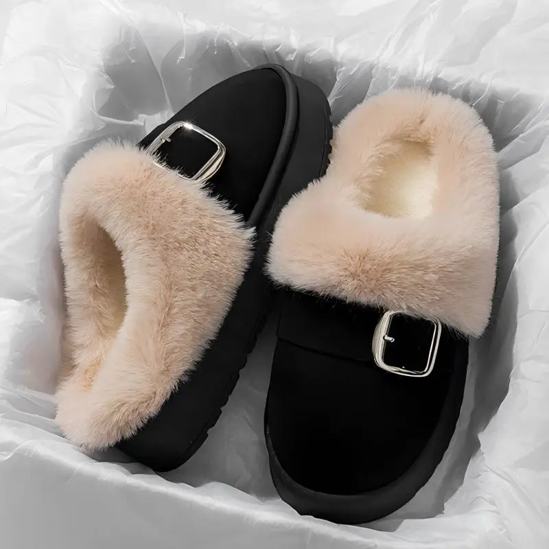 Internet Celebrity Furry Slippers for Women, Winter Fashionable Outer Wear Cotton Slippers, Thick-Soled Non-Slip Warm Home Plush Cotton Slippers - Image 6