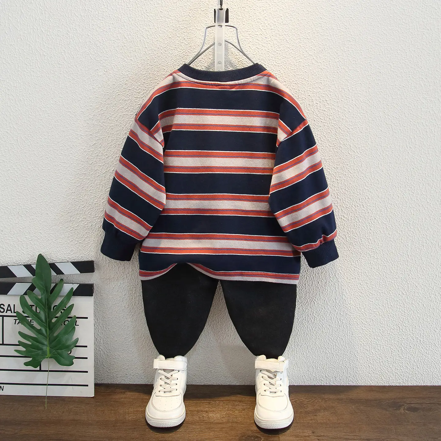 Boys Striped Hoodie Set Cotton Red Blue White - Image 3