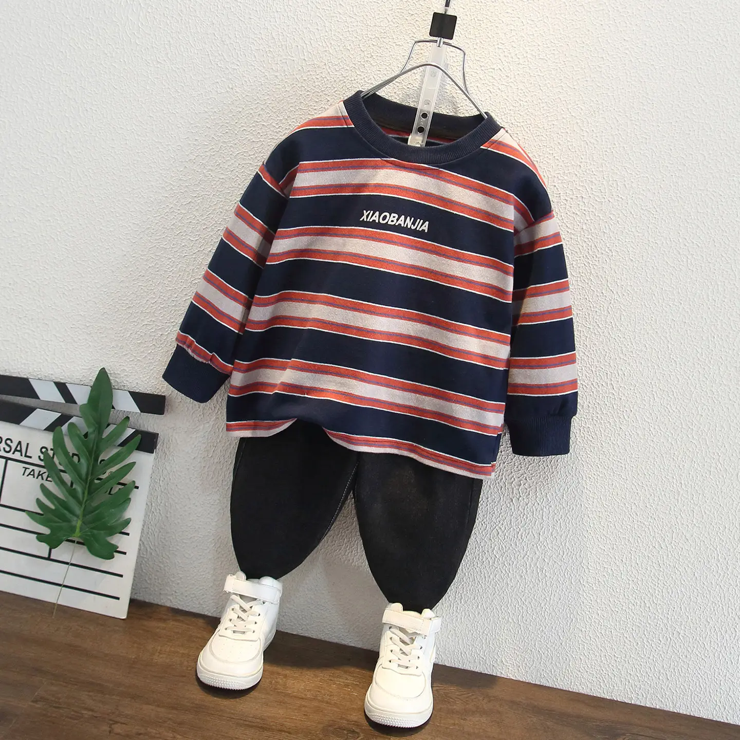 Boys Striped Hoodie Set Cotton Red Blue White - Image 4