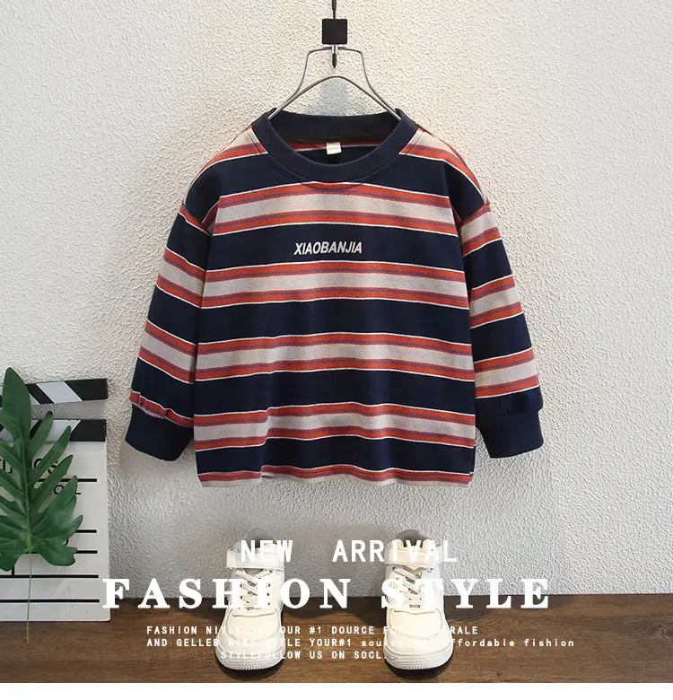 Boys Striped Hoodie Set Cotton Red Blue White — feature 1