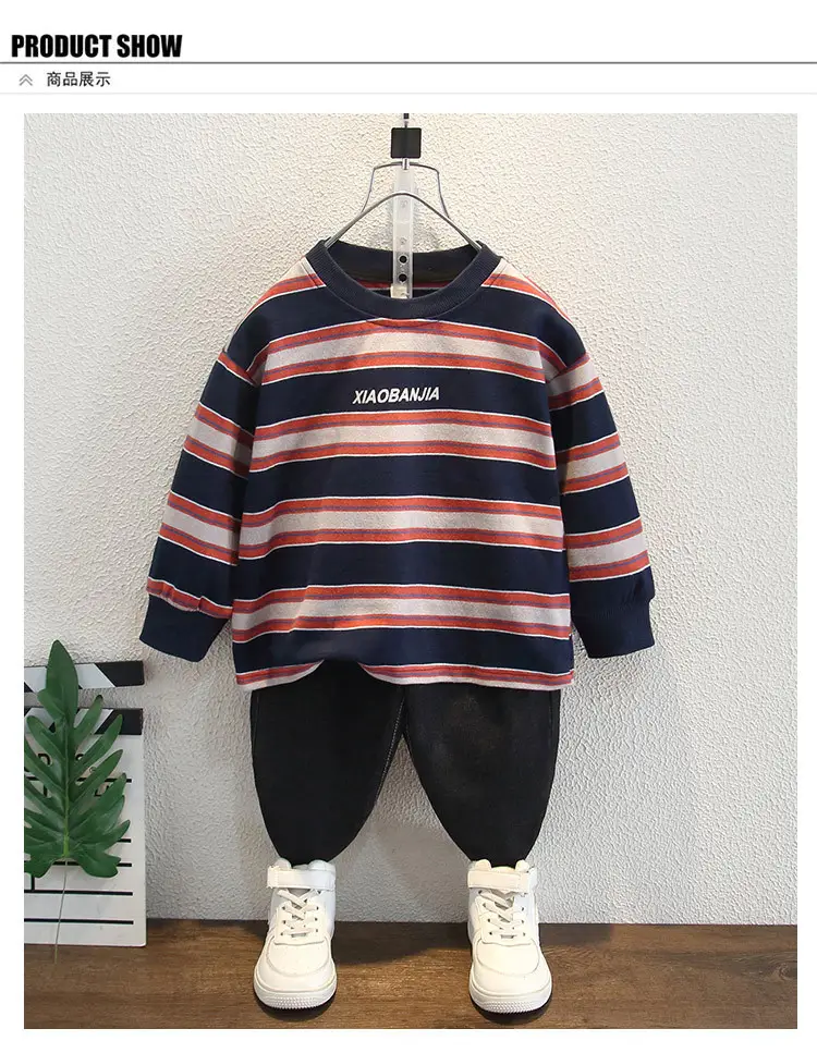 Boys Striped Hoodie Set Cotton Red Blue White — feature 6