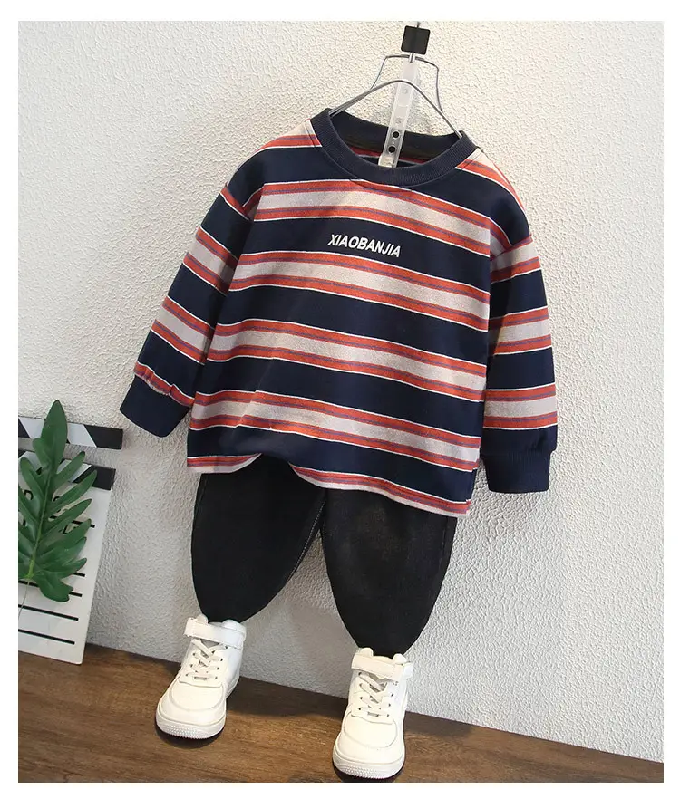 Boys Striped Hoodie Set Cotton Red Blue White — feature 7