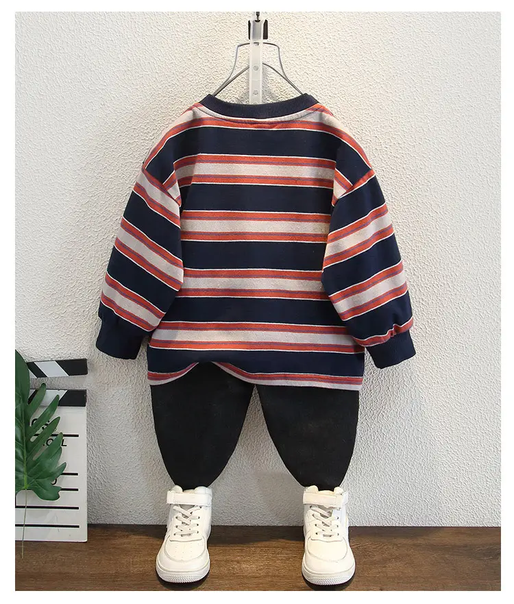 Boys Striped Hoodie Set Cotton Red Blue White — feature 8