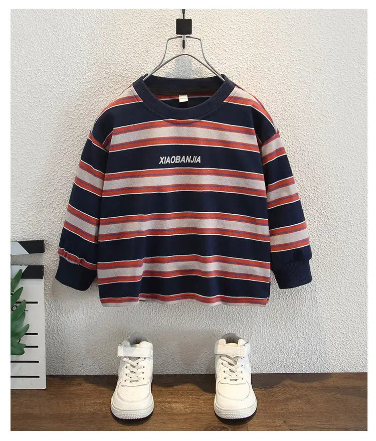 Boys Striped Hoodie Set Cotton Red Blue White — feature 9