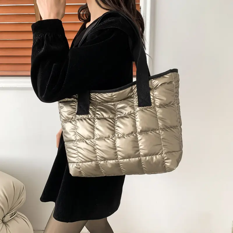Women's Silver Puffer Tote Bag 2026 Summer