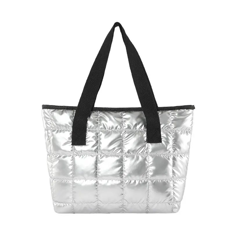 Women's Silver Puffer Tote Bag 2026 Summer