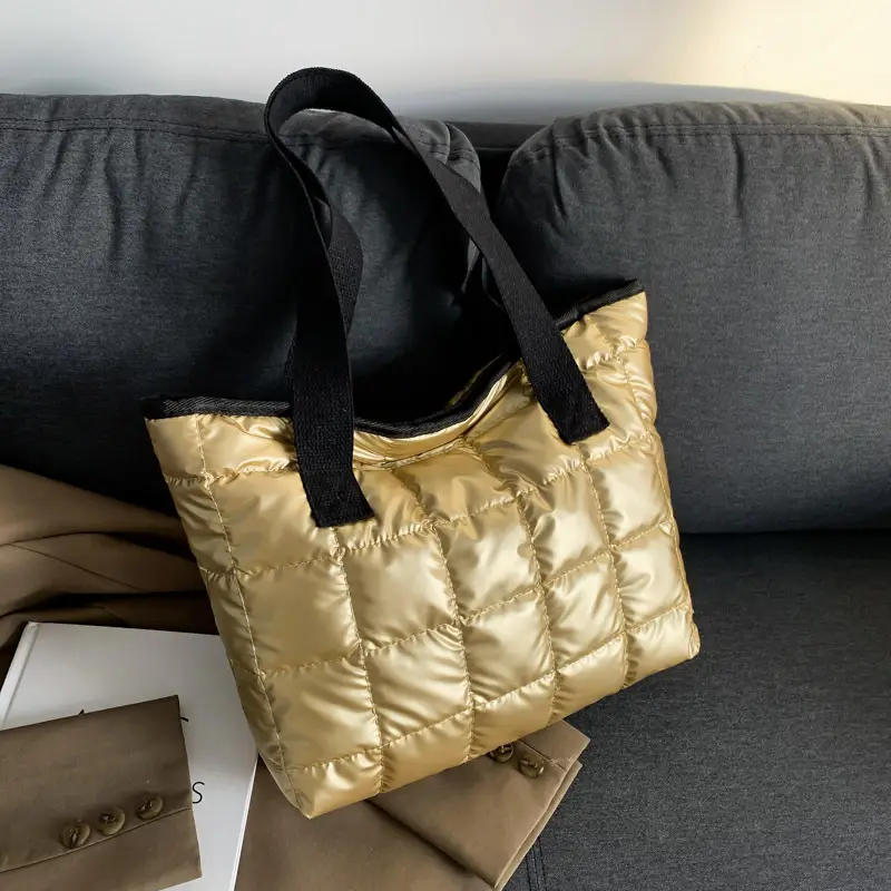 Women's Silver Puffer Tote Bag 2026 Summer
