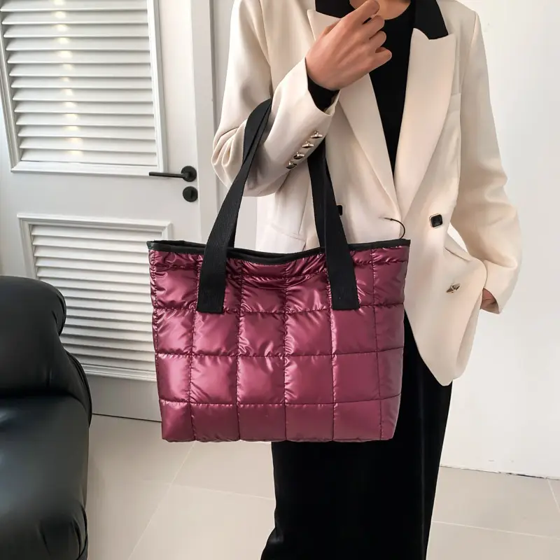 Women's Silver Puffer Tote Bag 2026 Summer