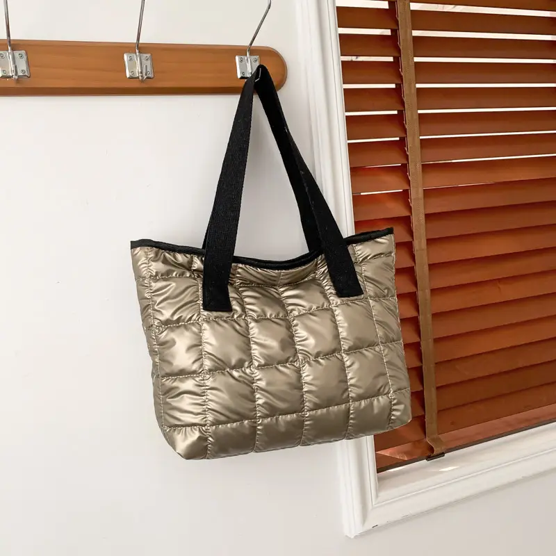 Women's Silver Puffer Tote Bag 2026 Summer