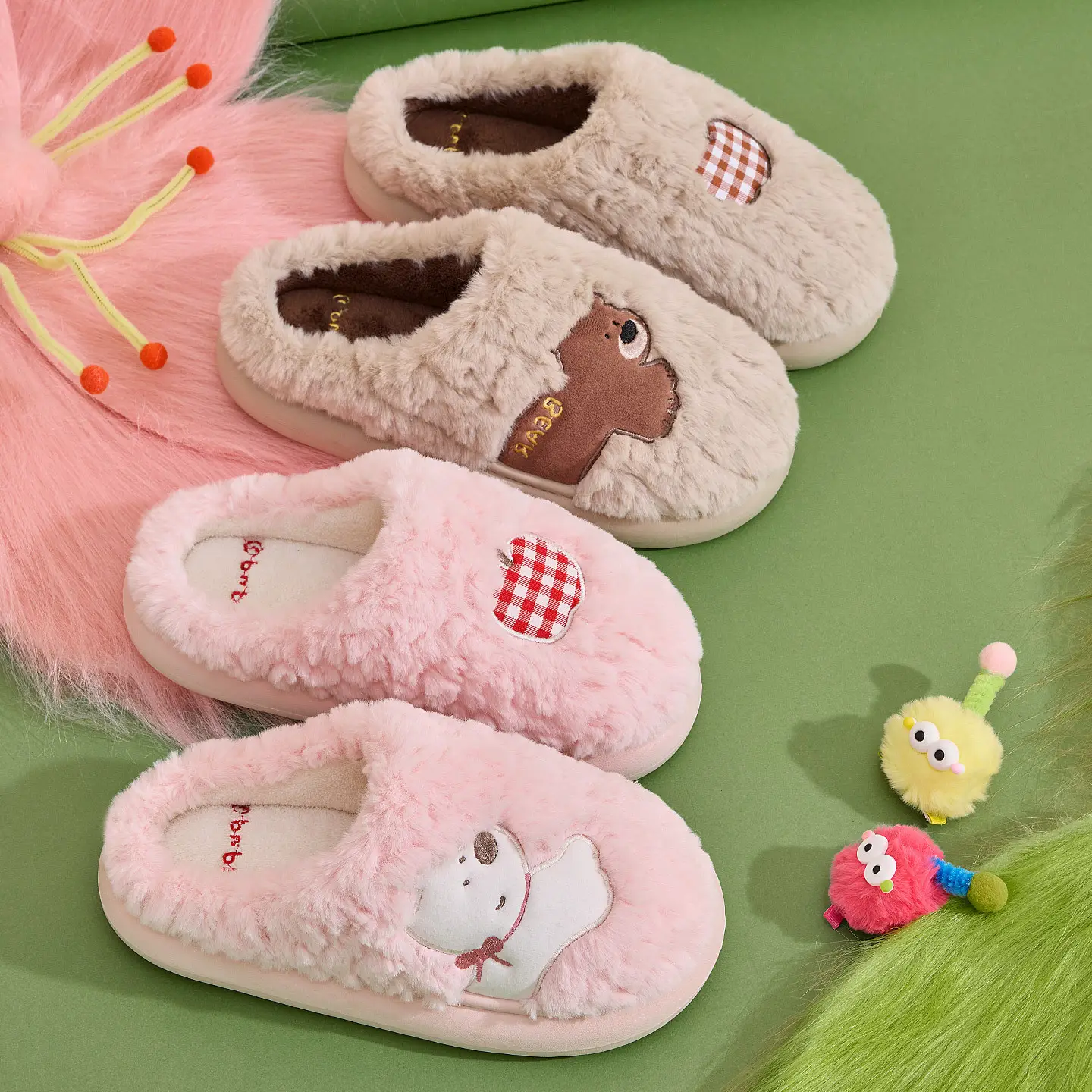 Cute Cartoon Cotton Slippers Women Winter Warm