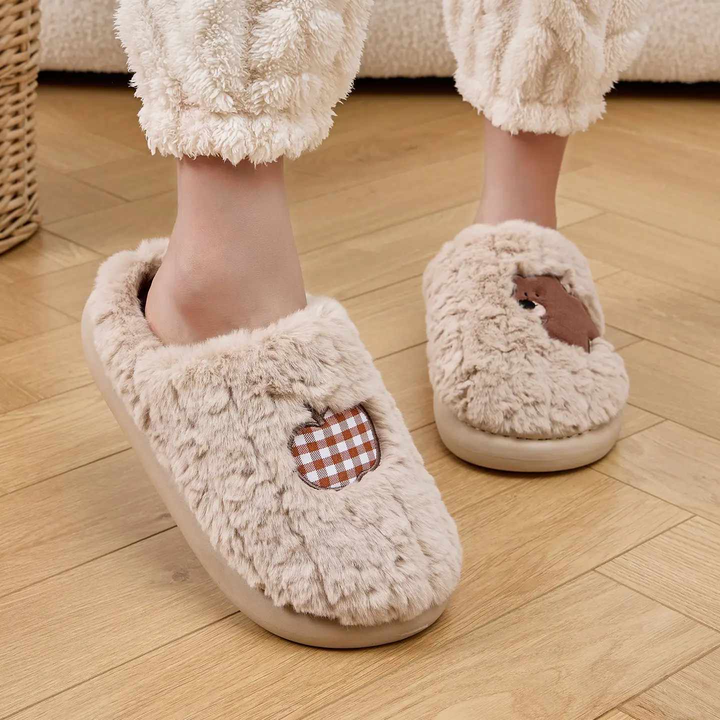Cute Cartoon Cotton Slippers Women Winter Warm