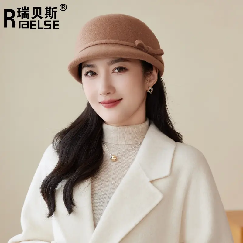 Women Wool Hat Red Black Winter Elegant Retro - Image 7