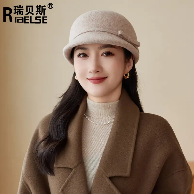 Women Wool Hat Red Black Winter Elegant Retro - Image 8