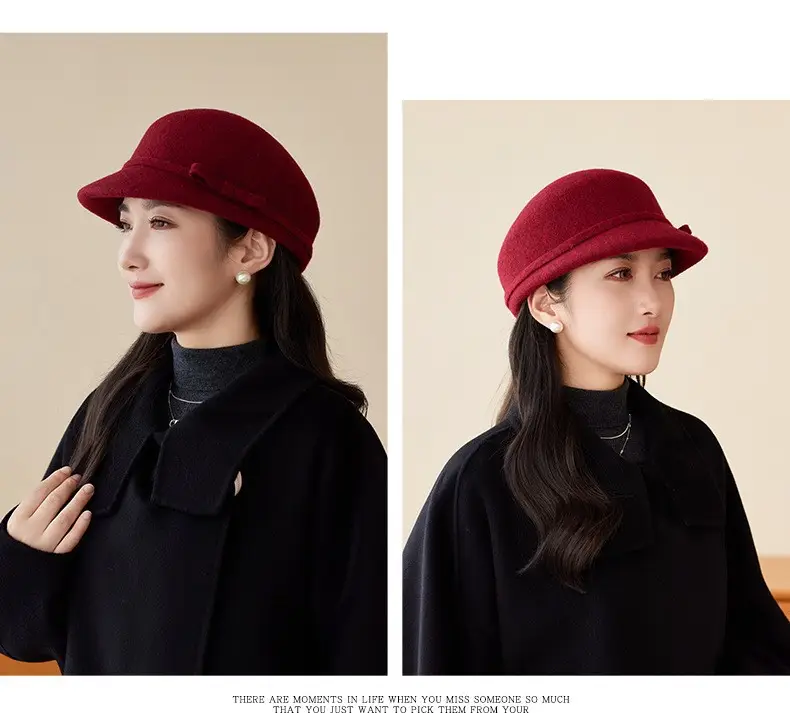 Women Wool Hat Red Black Winter Elegant Retro — feature 12