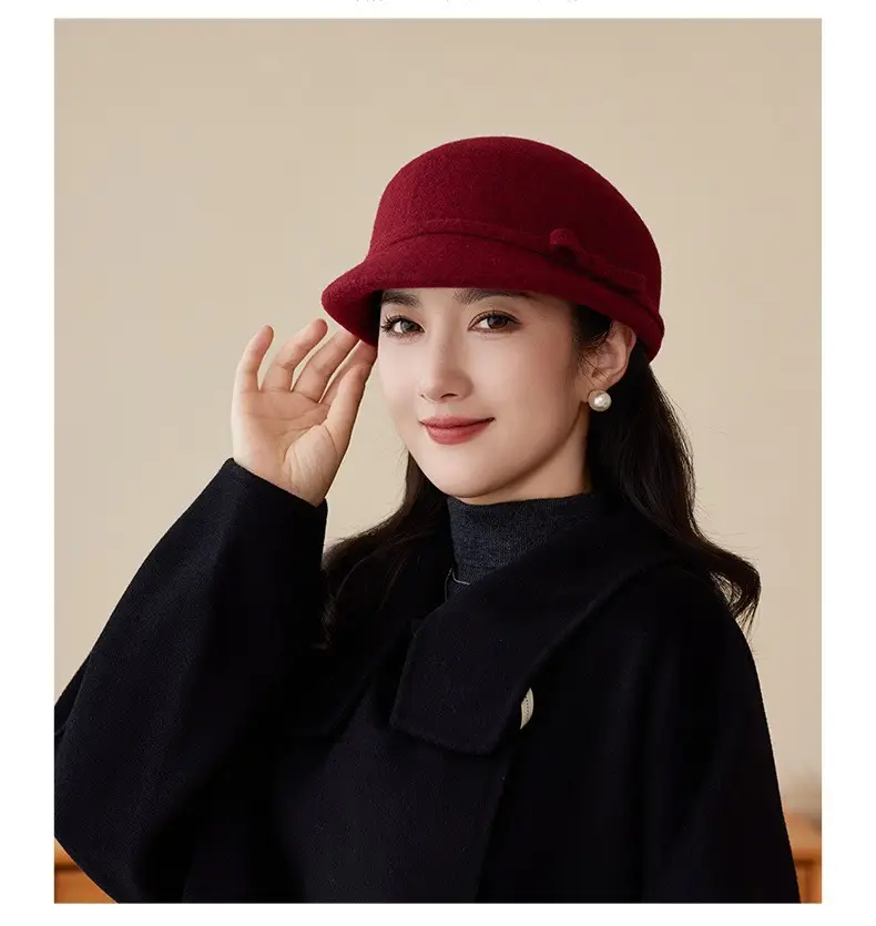 Women Wool Hat Red Black Winter Elegant Retro — feature 13