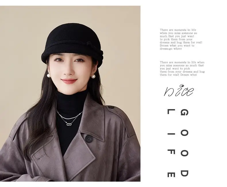 Women Wool Hat Red Black Winter Elegant Retro — feature 14