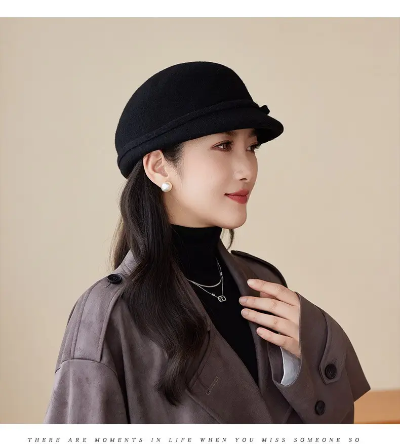 Women Wool Hat Red Black Winter Elegant Retro — feature 15