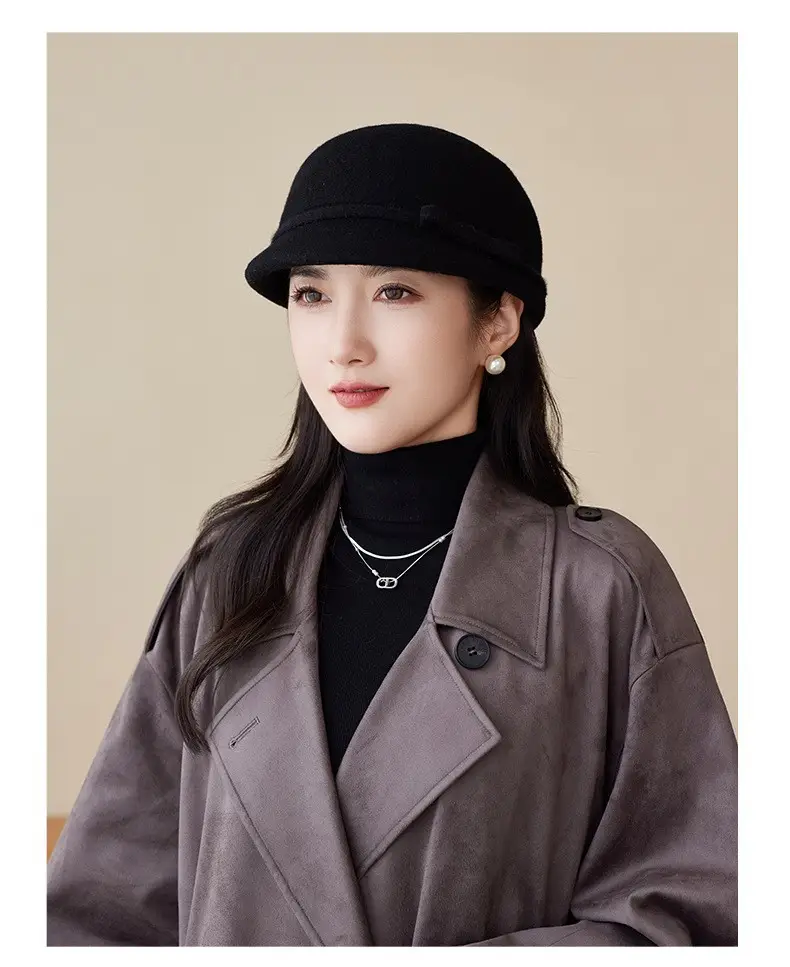 Women Wool Hat Red Black Winter Elegant Retro — feature 16
