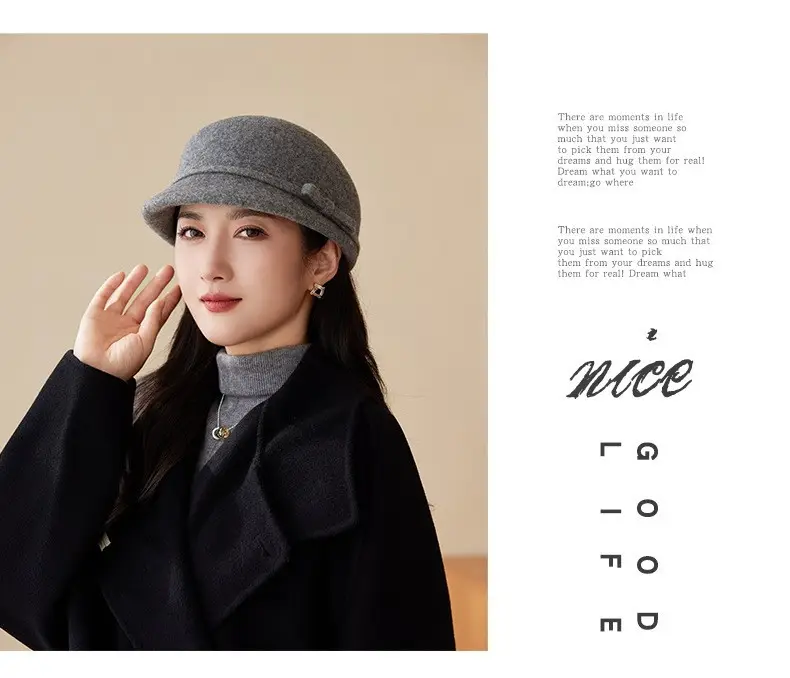 Women Wool Hat Red Black Winter Elegant Retro — feature 19