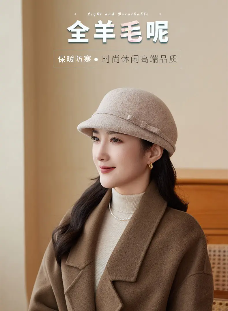 Women Wool Hat Red Black Winter Elegant Retro — feature 5