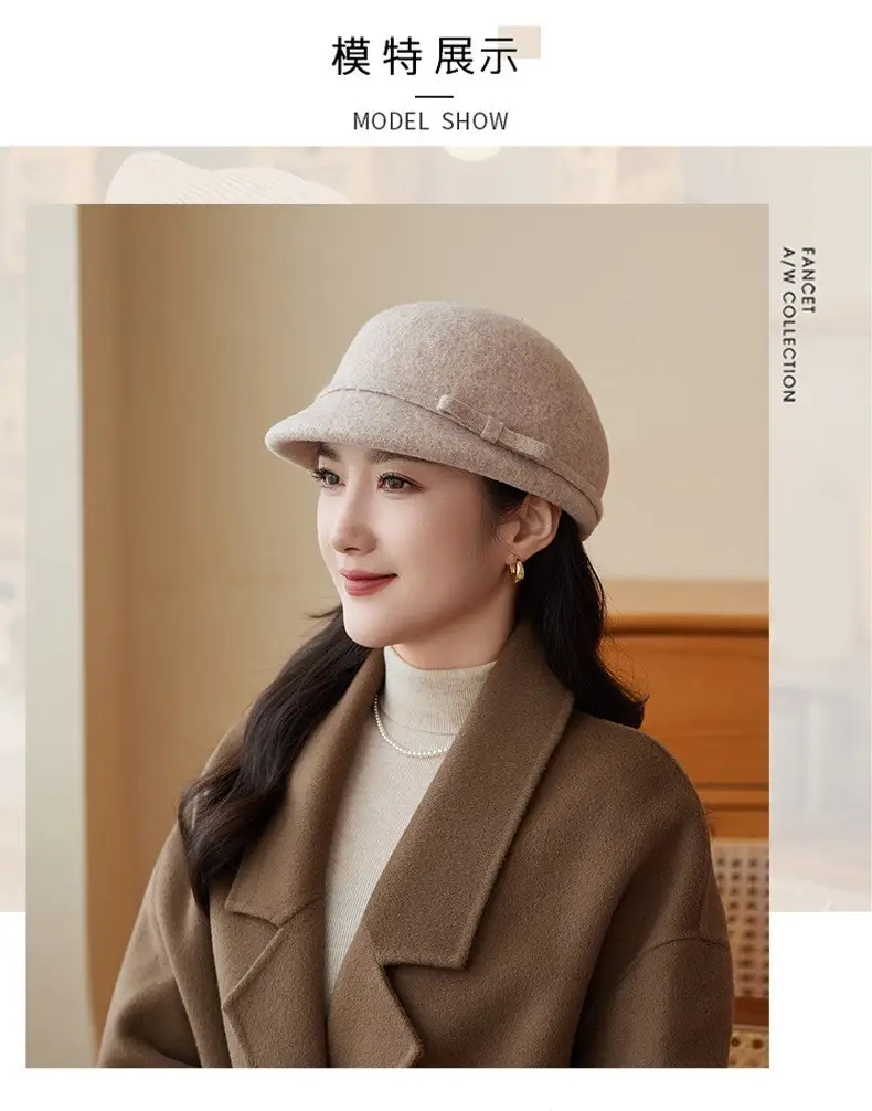 Women Wool Hat Red Black Winter Elegant Retro — feature 7