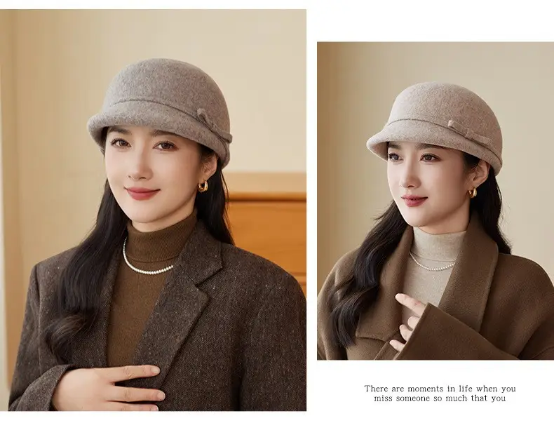 Women Wool Hat Red Black Winter Elegant Retro — feature 9