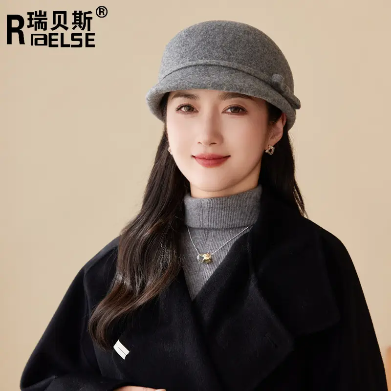 Women Wool Hat Red Black Winter Elegant Retro - Image 2