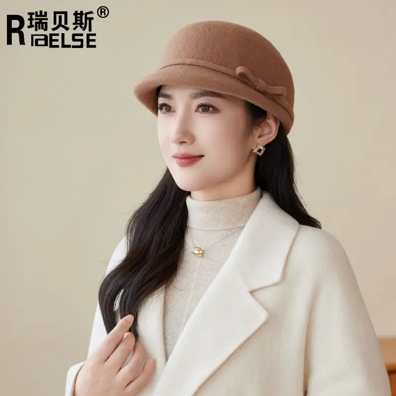 Women Wool Hat Red Black Winter Elegant Retro - Image 3