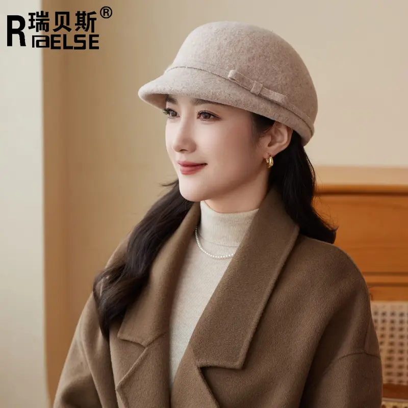 Women Wool Hat Red Black Winter Elegant Retro - Image 4