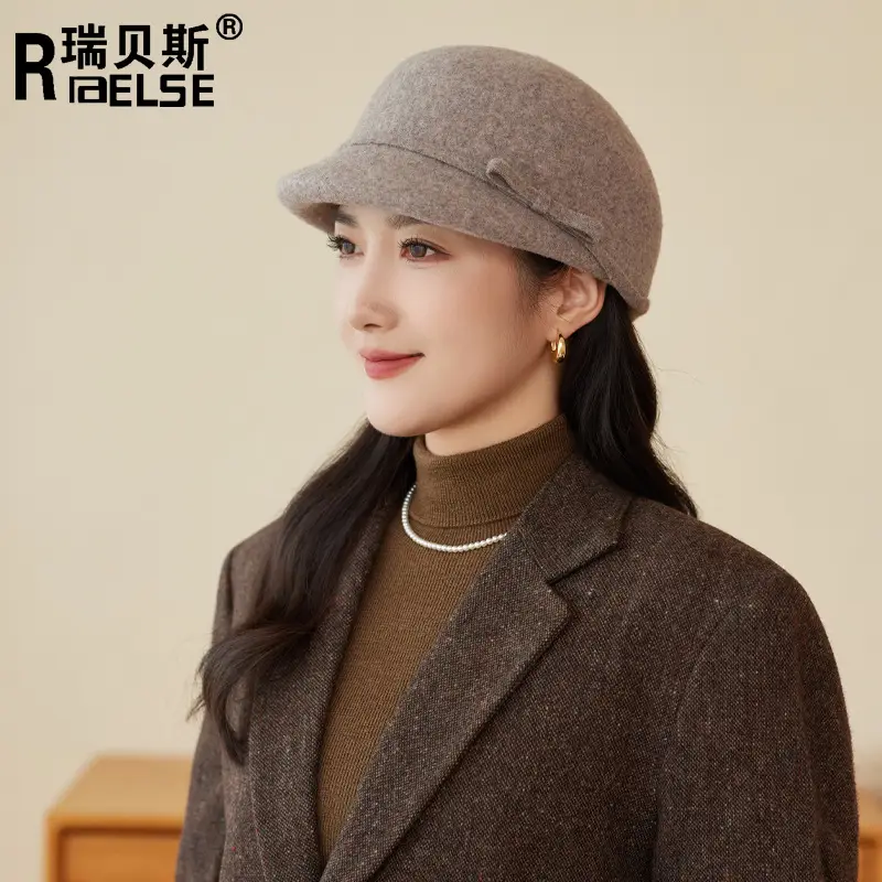 Women Wool Hat Red Black Winter Elegant Retro - Image 5