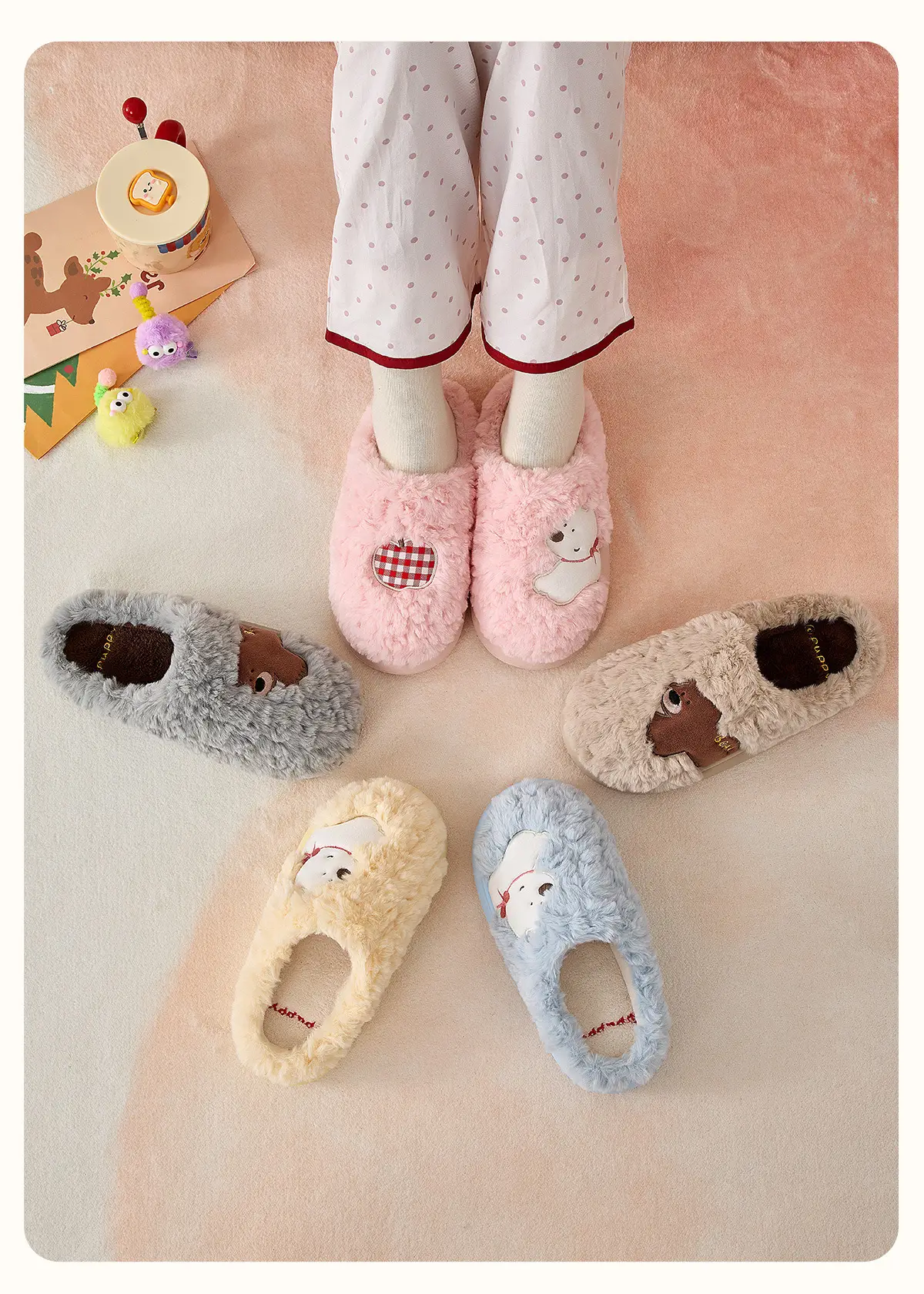 Pink Cotton Winter Slippers for Women Men — feature 23
