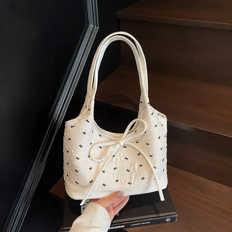 Women's Beige Korean Bow Shoulder Bag 2025 - Image 4