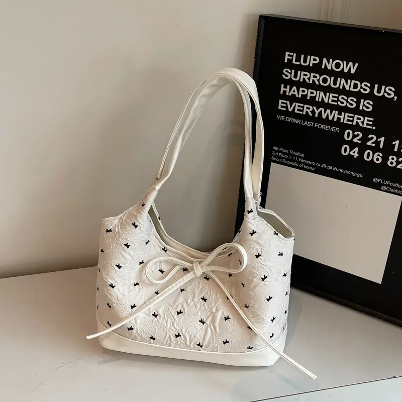 Women's Beige Korean Bow Shoulder Bag 2025 - Image 2