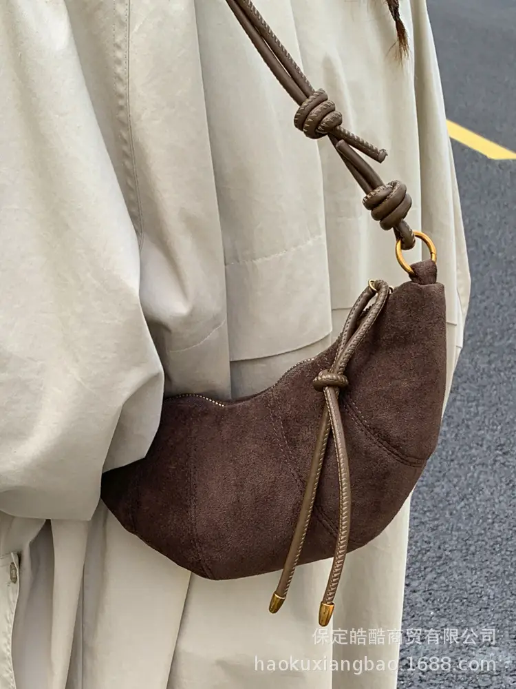 Retro Suede Dumpling Bag Brown Single Shoulder Crossbody - Image 8