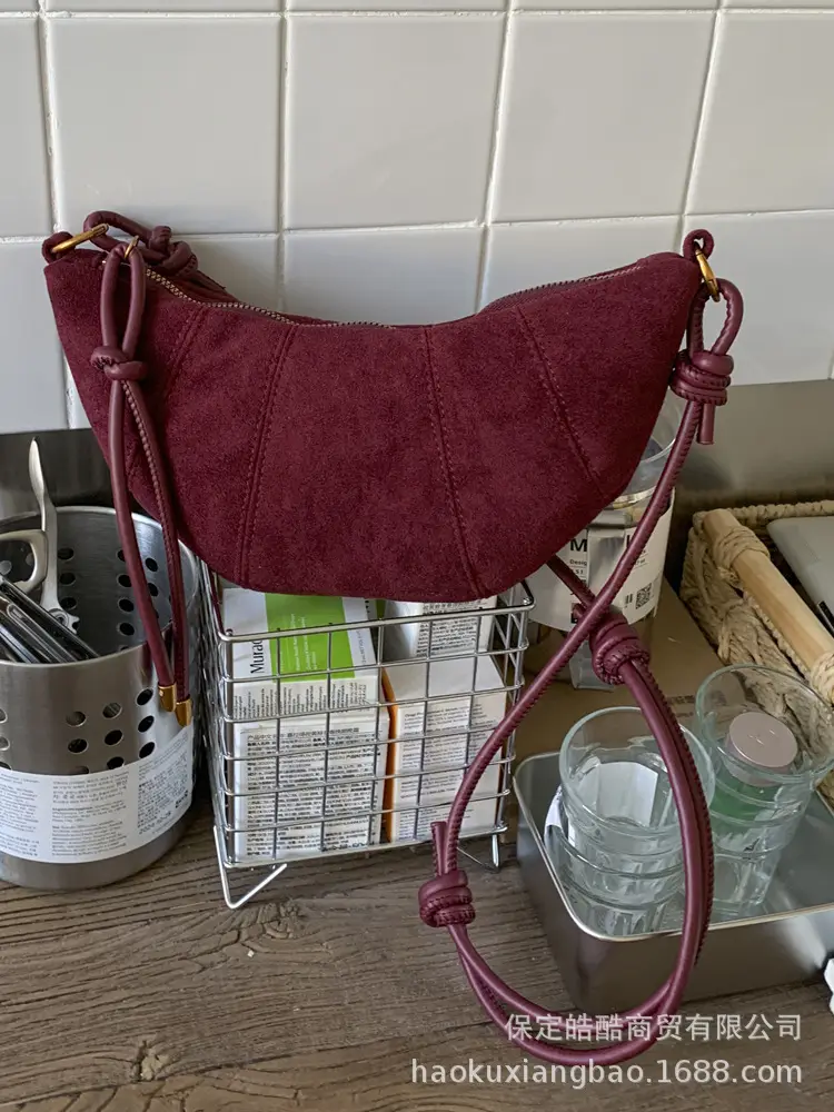 Retro Suede Dumpling Bag Brown Single Shoulder Crossbody - Image 10