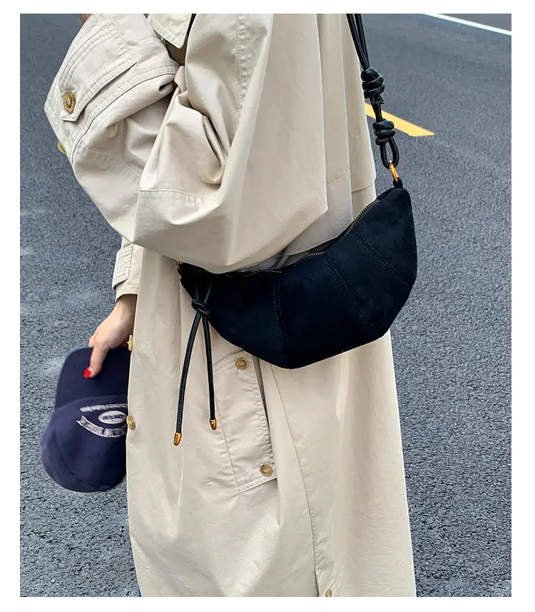Retro Suede Dumpling Bag Brown Single Shoulder Crossbody — feature 11