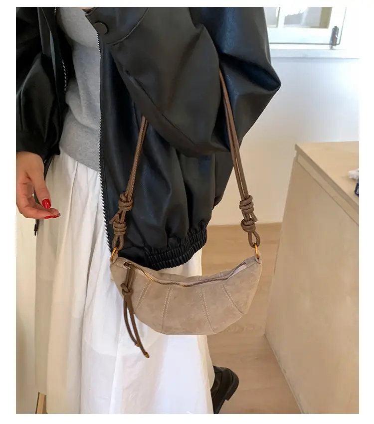 Retro Suede Dumpling Bag Brown Single Shoulder Crossbody — feature 16
