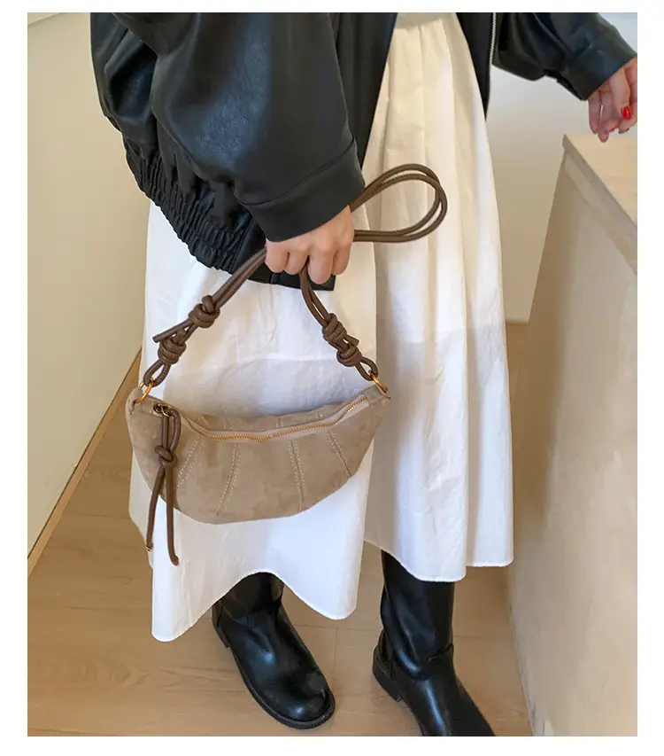 Retro Suede Dumpling Bag Brown Single Shoulder Crossbody — feature 17