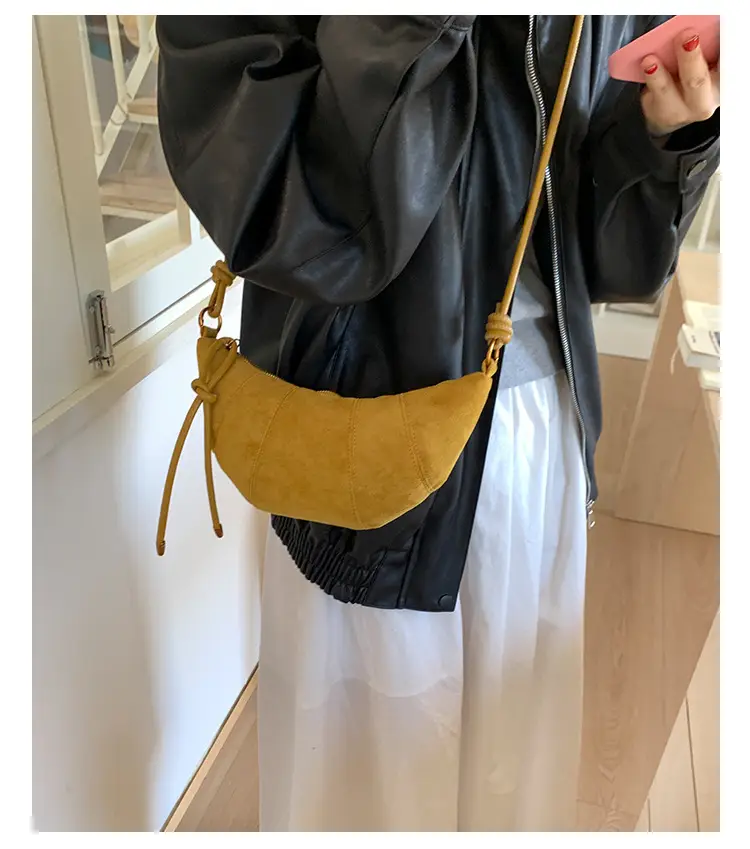 Retro Suede Dumpling Bag Brown Single Shoulder Crossbody — feature 19