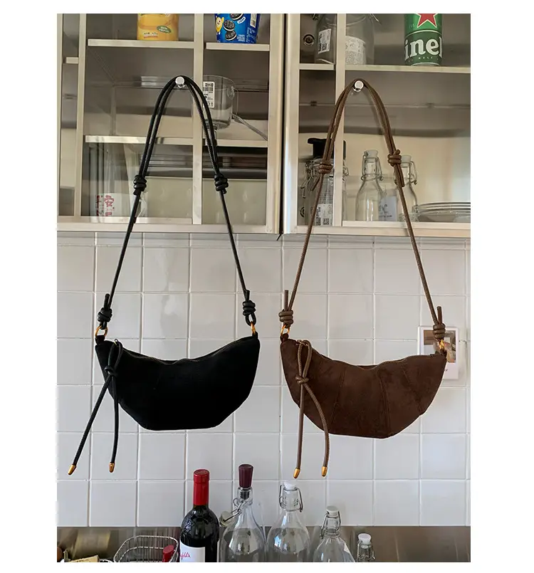 Retro Suede Dumpling Bag Brown Single Shoulder Crossbody — feature 23