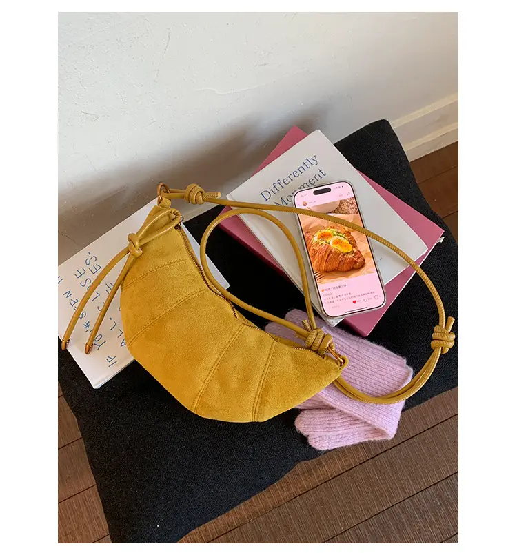 Retro Suede Dumpling Bag Brown Single Shoulder Crossbody — feature 28